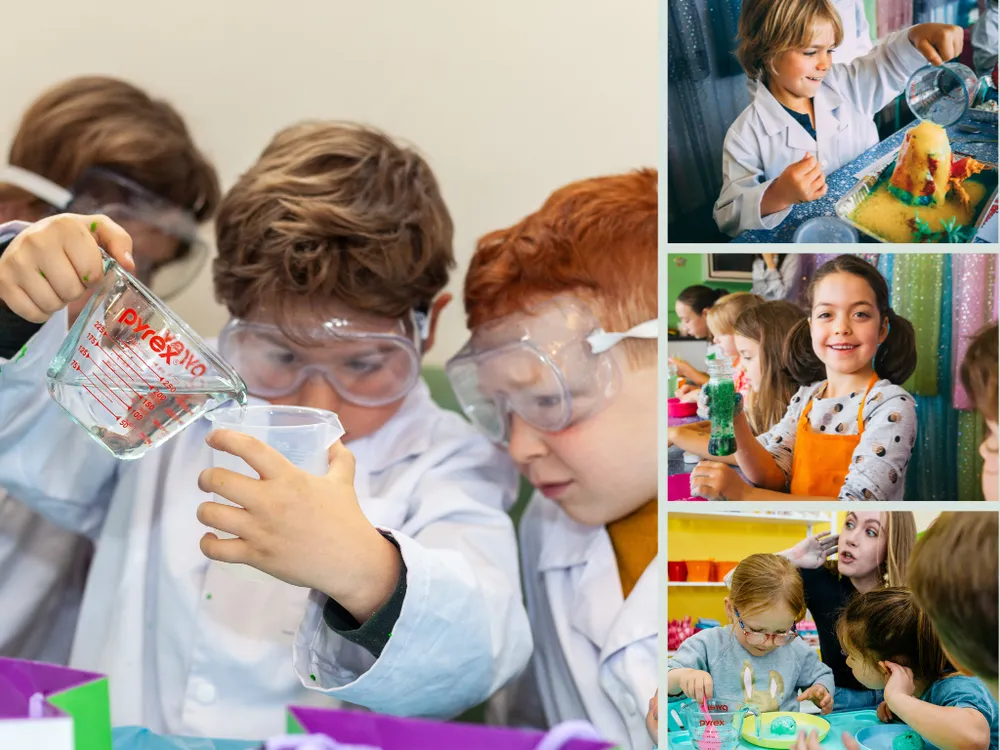 Collection of images of children experimenting in school