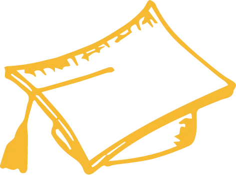 A yellow graduation hat icon